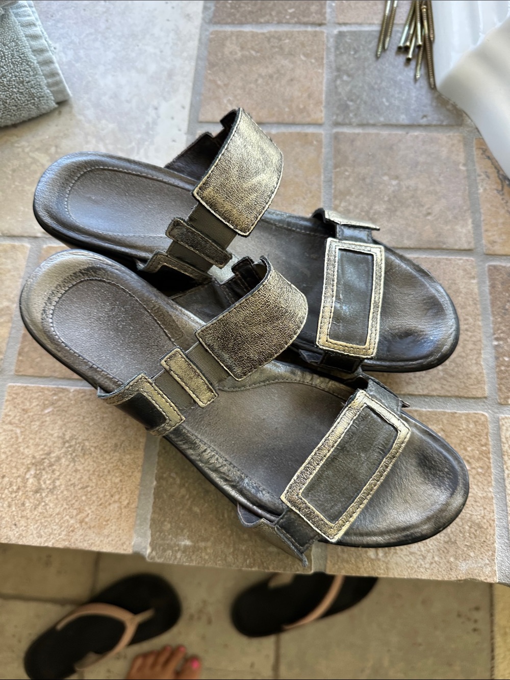 Naot Metallic Double-Strap Slide Sandal - Pewter Black Accents - Picture 3 of 8